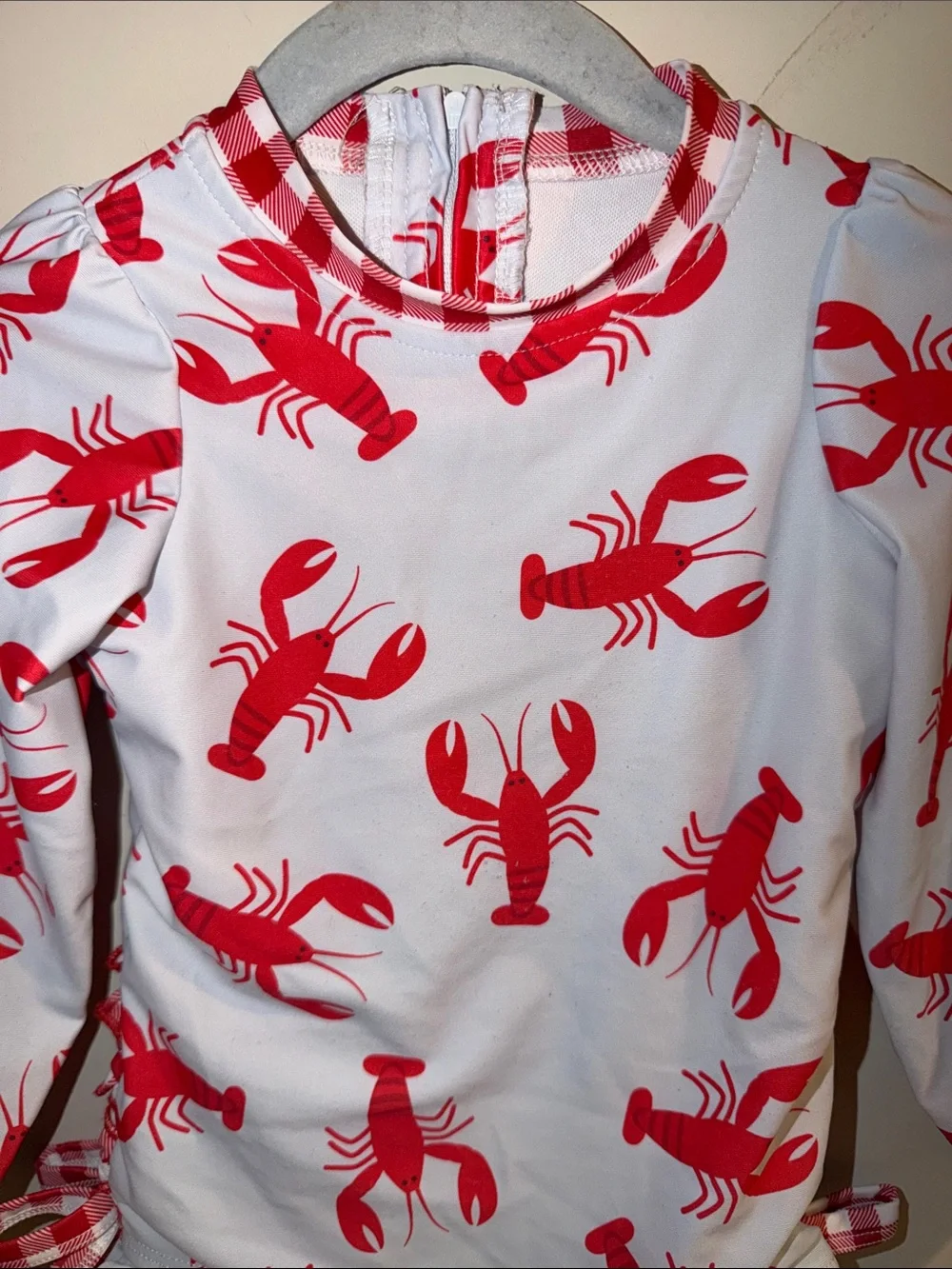 Girls White and Red Lobster Long-Sleeve Swim Pajama Set